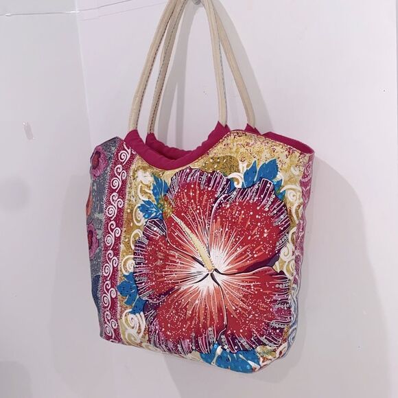 Sun N Sand Messina Large Cotton Tote Tropical Hibiscus Floral Design - Picture 3 of 17